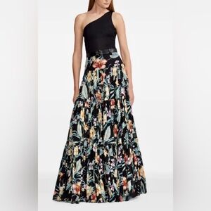 Ralph Lauren Purple Label Black Floral Tiered Maxi Skirt